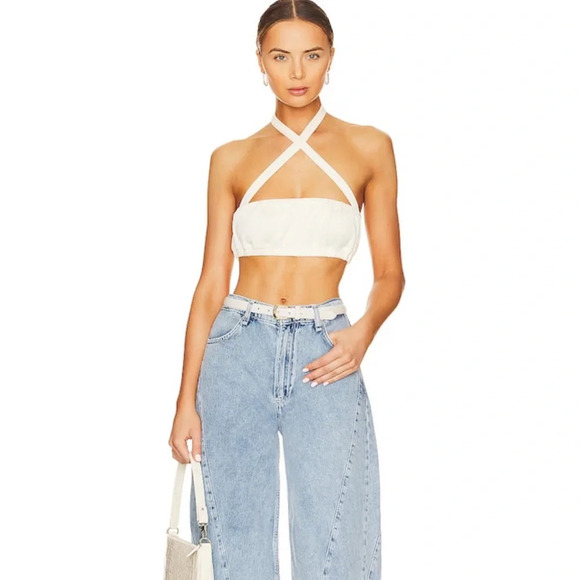 WeWoreWhat Tie Halter Bra Top in Ivory Size XS - Picture 4 of 4